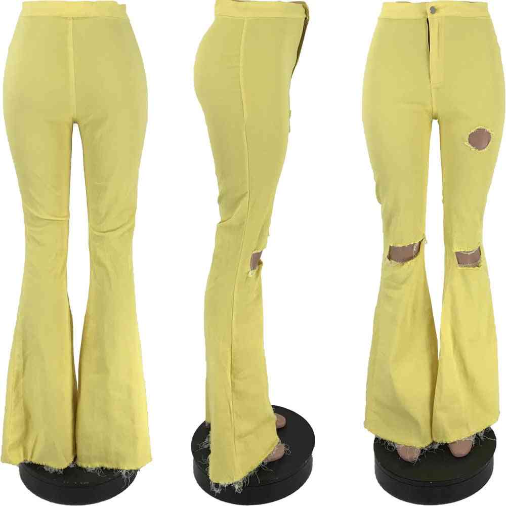 Women Autumn Zipper Fly Mid Waist Denim Flare Long Jeans Fashion Active Wear Trouser