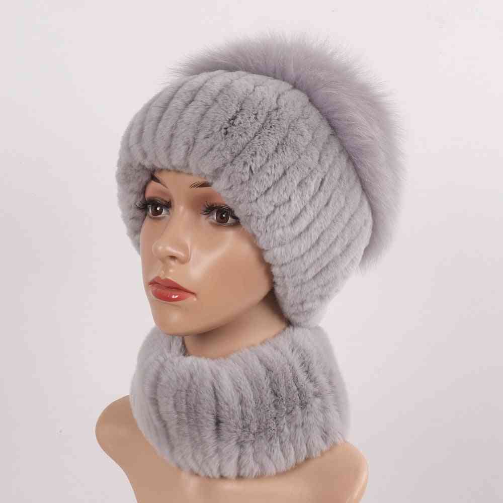 Dámska zimná luxusná čiapka a šál zo zajačej kožušiny zo zajaca