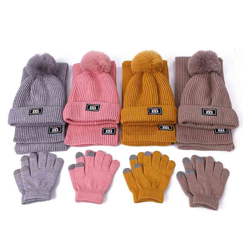 Knitted Scarf, Pompom Beanie Hat And Gloves Set