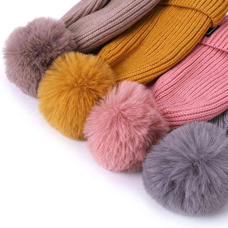 Knitted Scarf, Pompom Beanie Hat And Gloves Set