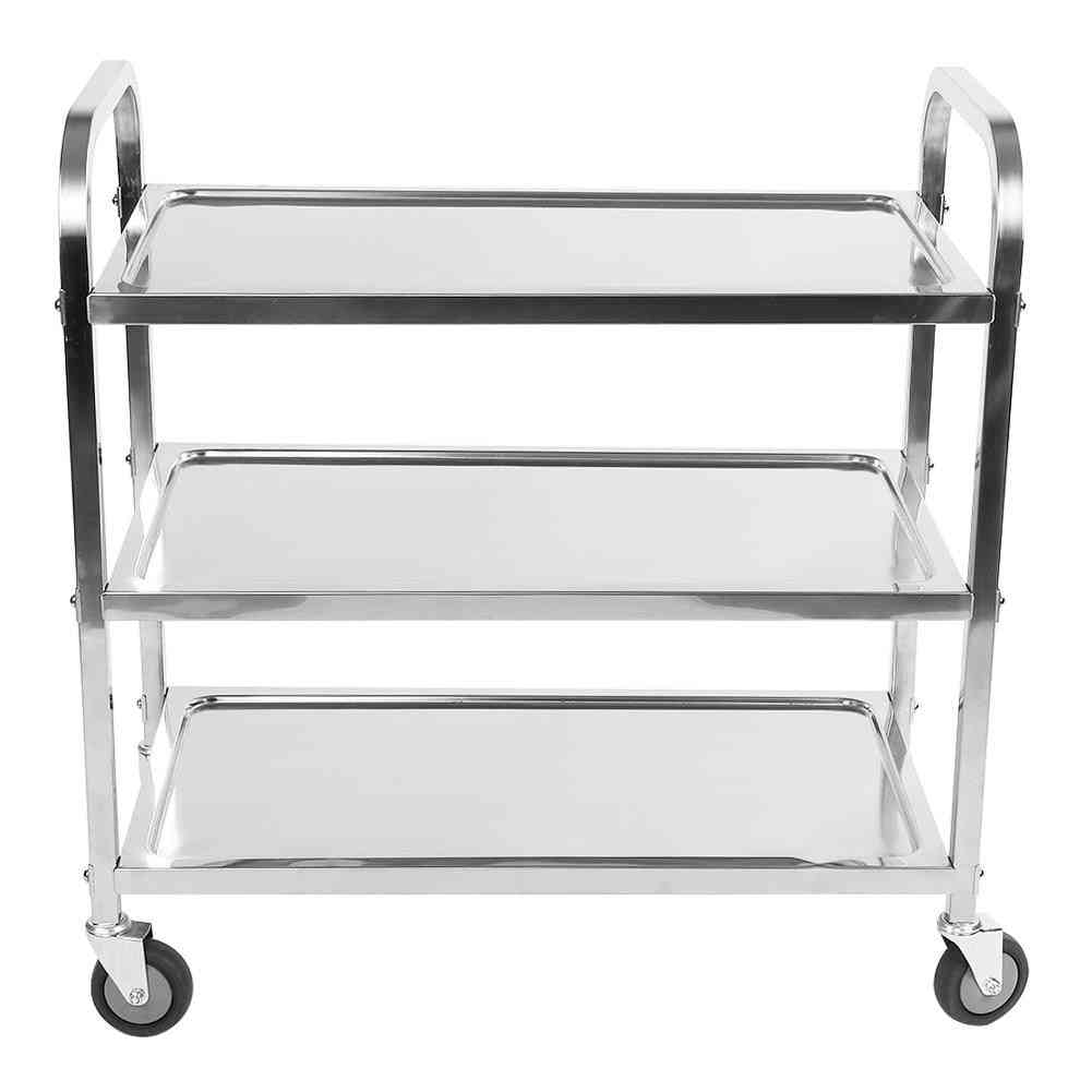 3-tier Stainless Steel Utility Cart With Wheels Trolley Storage Shelf