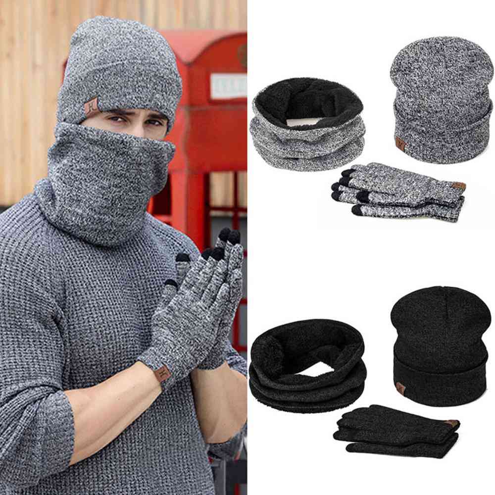 Unisex Winter Beanie Hat, Warm Scarf, Gloves Set