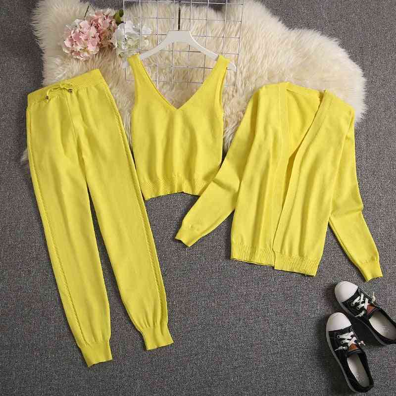 Spring Candy Color Knitted Cardigans Fashion Suit Women Seasonal Stylish Clothes Set