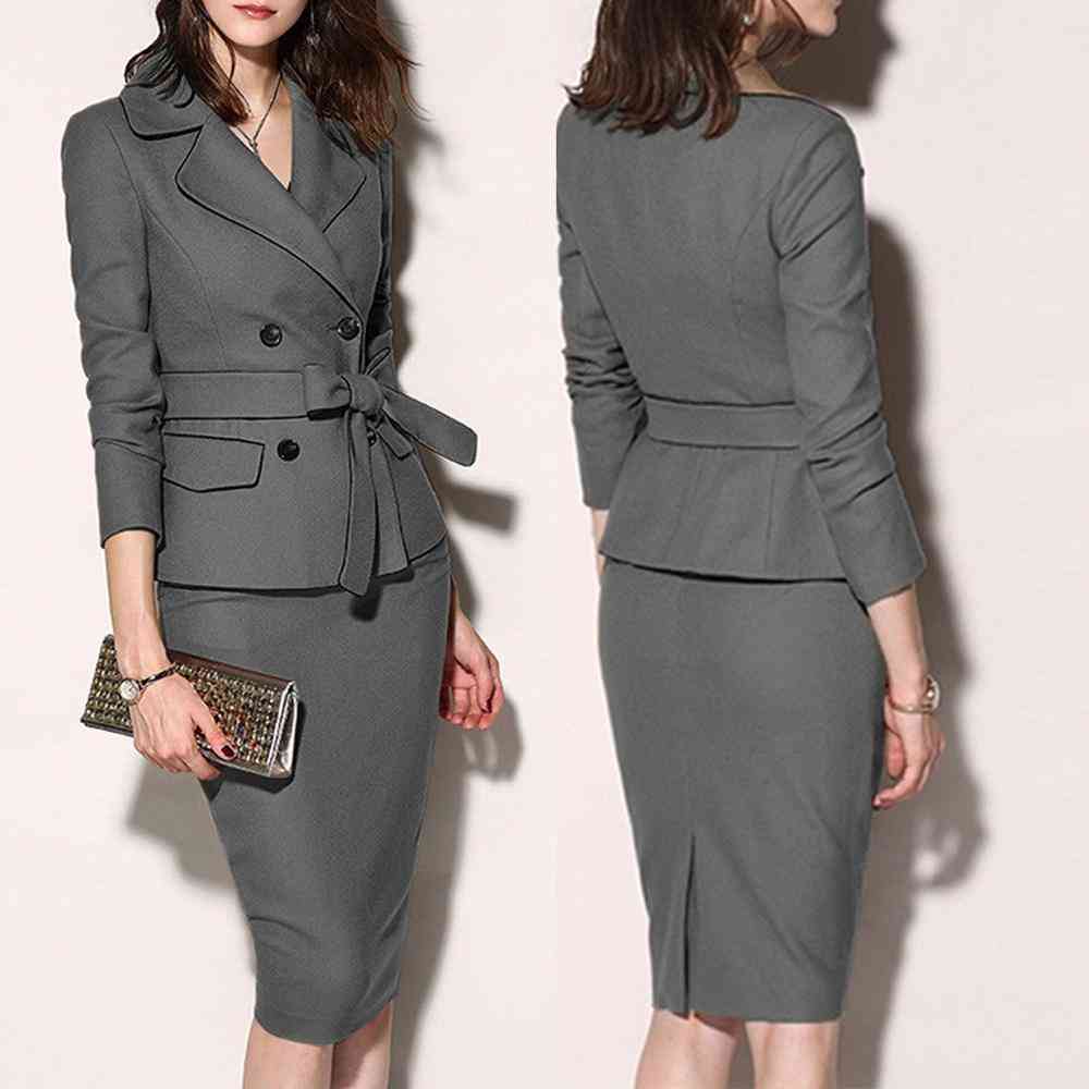 Women's Blazer Office Work Skirt Suits, Long Sleeve Slim Jackets