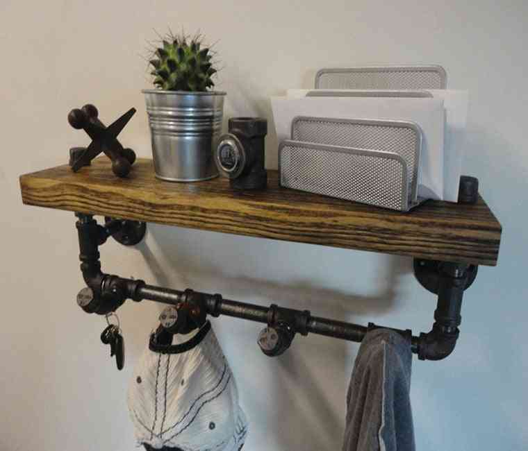 Water Pipe Rack, Iron Solid Wood Shelf