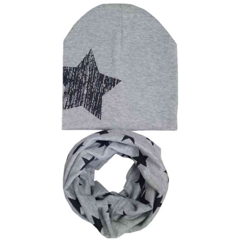 Star Print Cotton Baby Hat & Scarf Set, Cap O-ring Collar Beanie