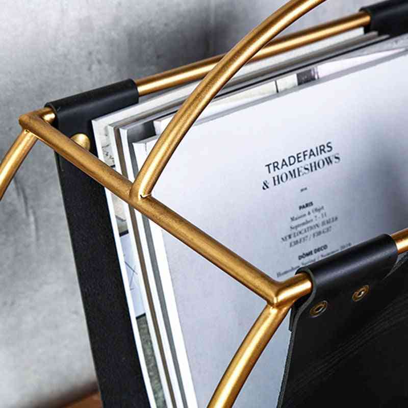 Metalni kreativni dizajn okrugli kožni stalak za časopise, stolna mapa, držač datoteka