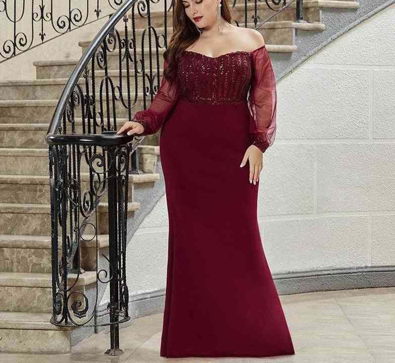 Off-shoulder, Full Sleeve Sequined Mermaid Party Gown