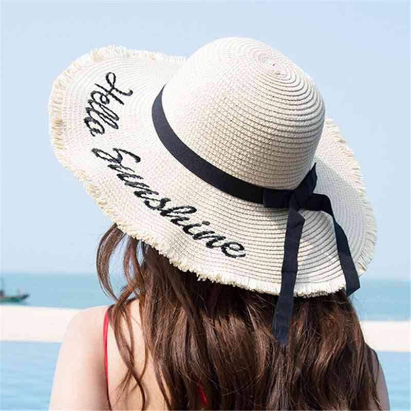 Handmade Weave Letter Sun Hats With Ribbon Lace Up