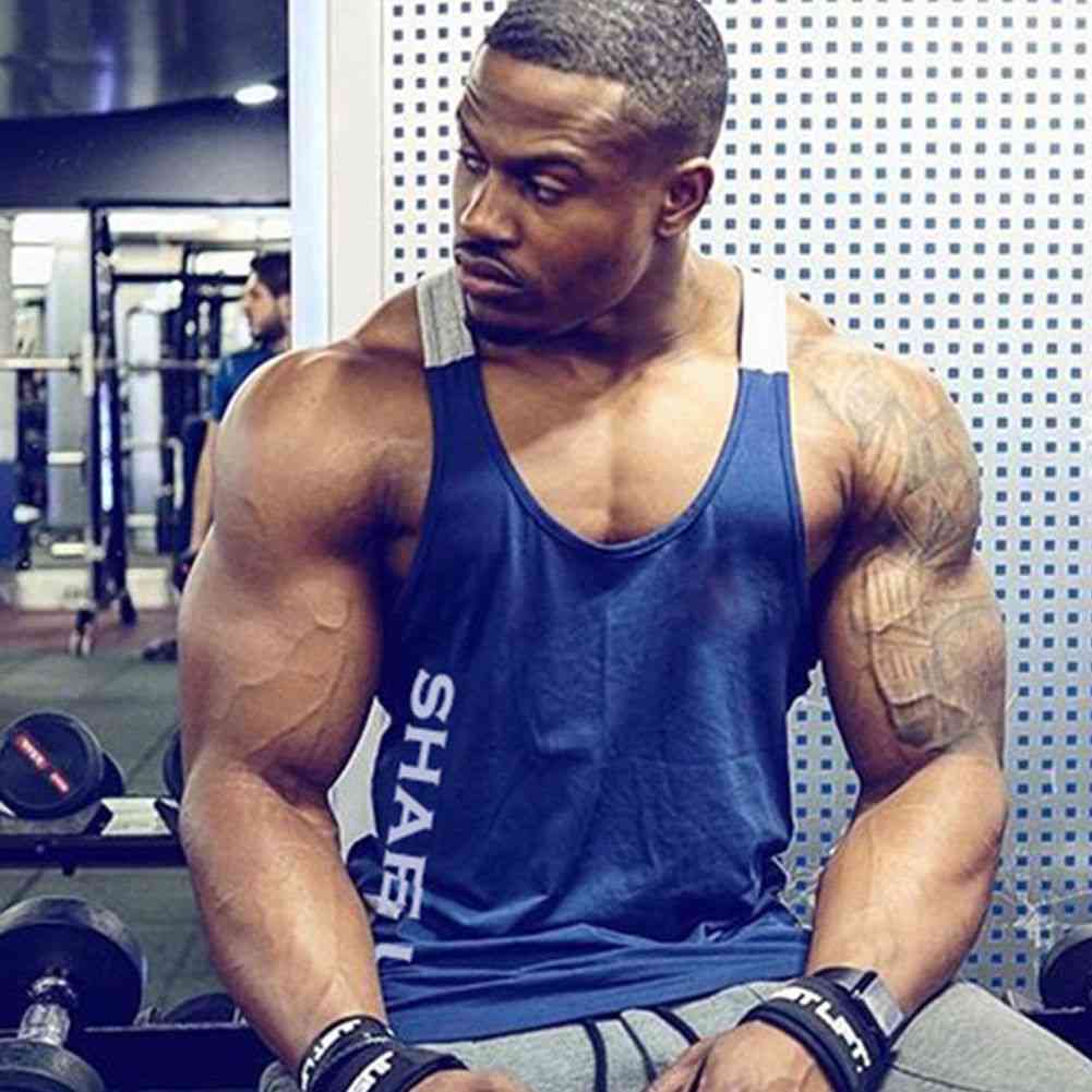 Solid Gym, Men Stringer Tank Top, Bodybuilding Fitness Singlets Muscle Vest Tee