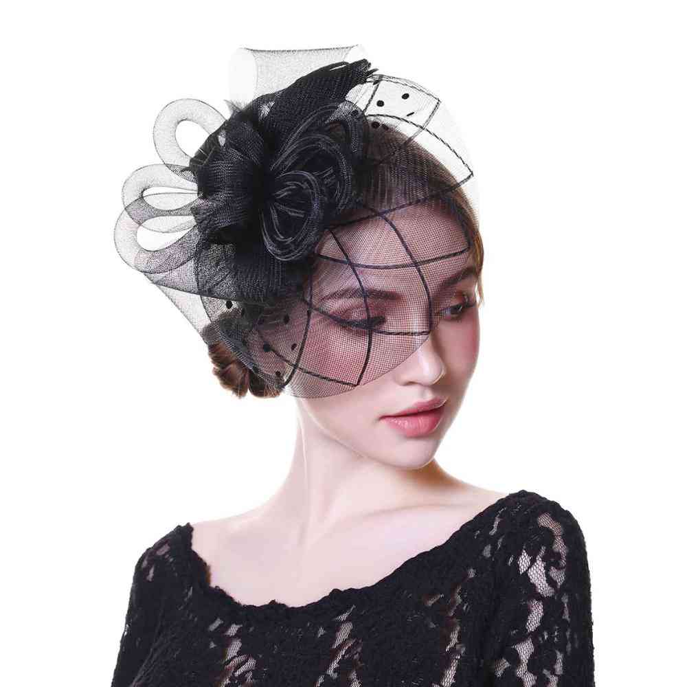 Flower Mesh Ribbons, Feathers Fedoras Hat - Party Headwear