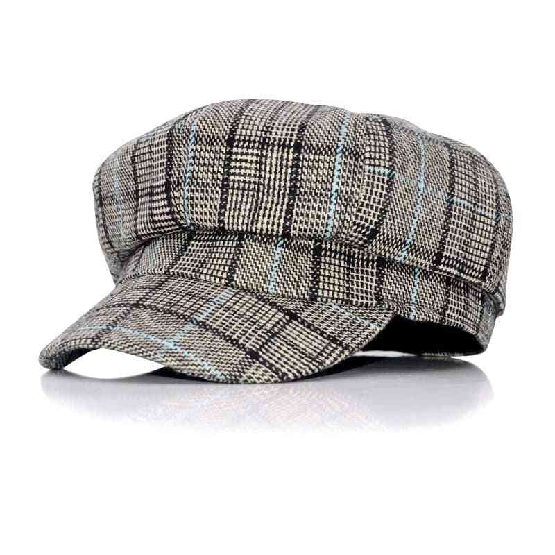 Men/women Beret Plaid Octagonal Hats, Casual Flat Cap