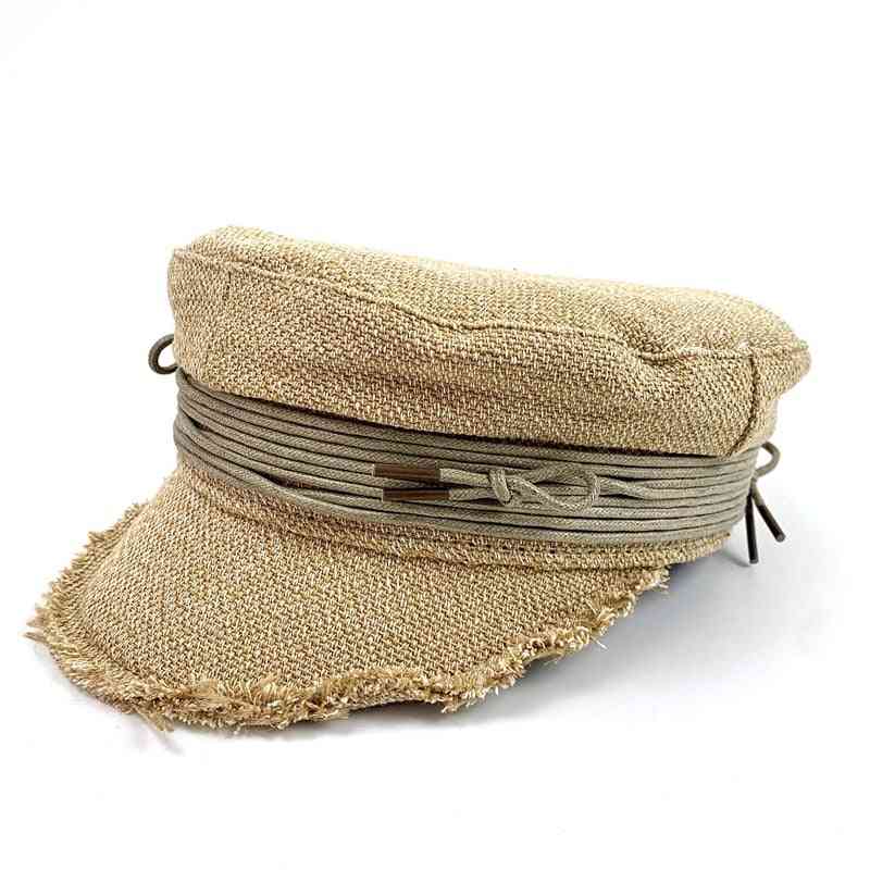 Gorra de vendedor de periódicos de lino para mujer, sombrero de violinista marinero de pescador griego estilo marinero