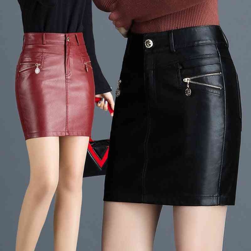 Imitation Leather Winter Casual Skirt