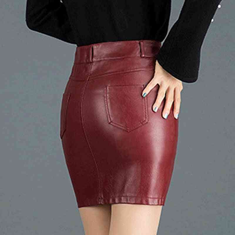 Imitation Leather Winter Casual Skirt