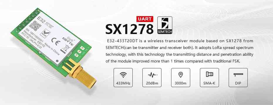 Long Range Uart Sx1278 433mhz 100mw Sma, Antenna Iot Uhf E32-433t20dt, Wireless Transceiver Module