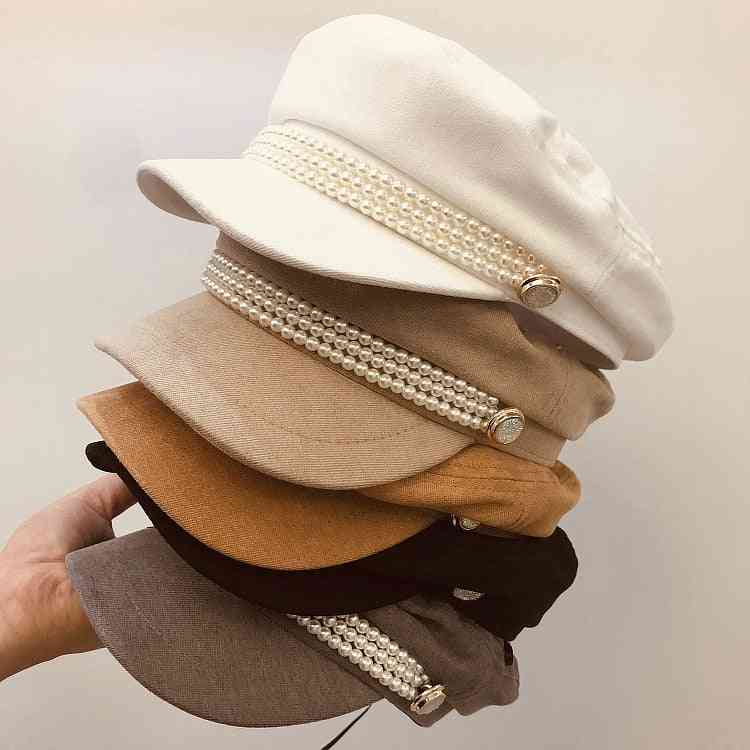 Pearl Chain Beautiful Octagonal Hat, Women Leisure Visors Cap