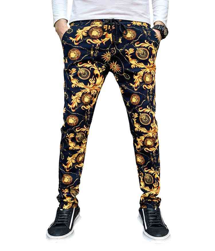 Men's Floral Pattern, Slim Fitness Casual Trousers