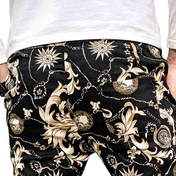Motif floral pour hommes, pantalon décontracté de fitness slim