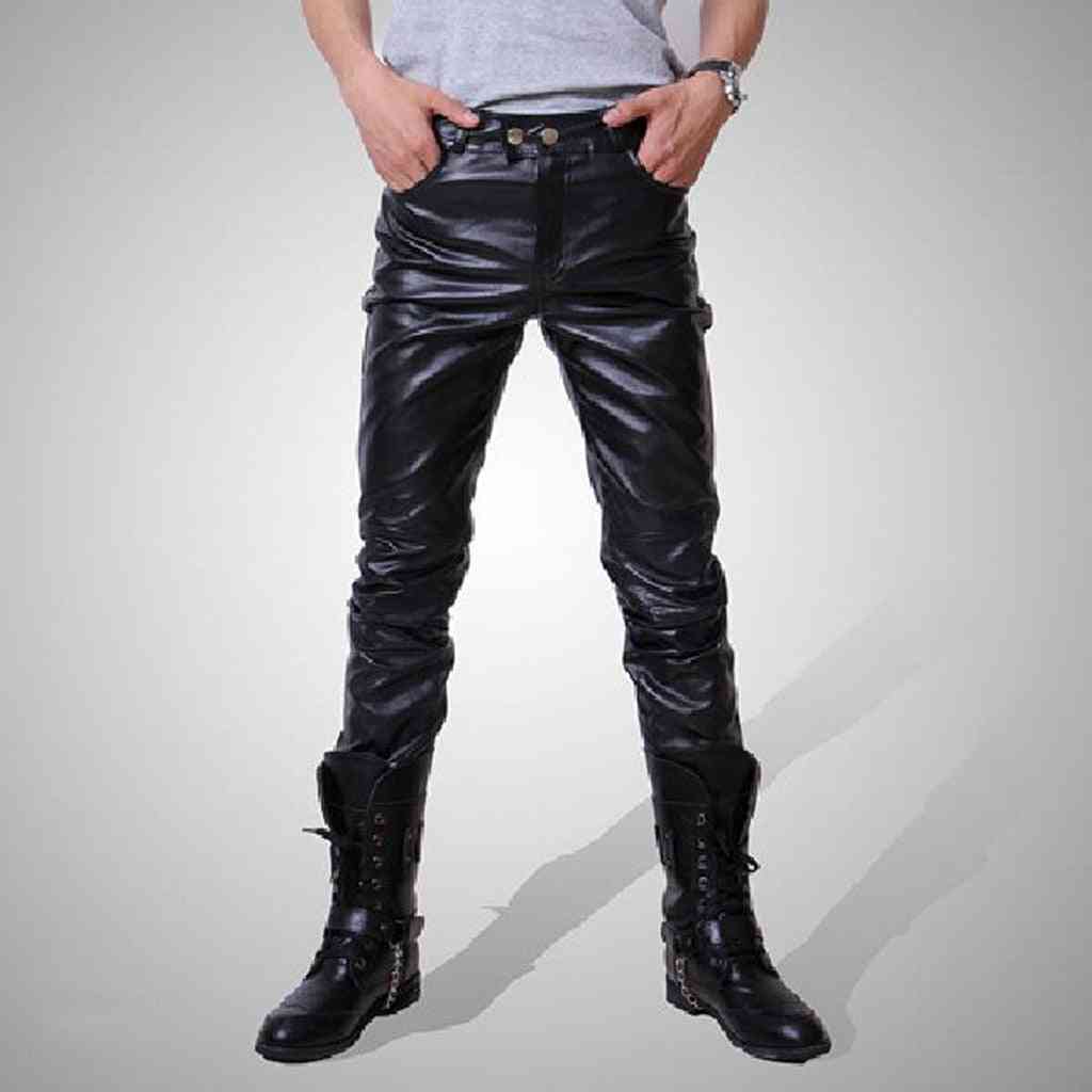 Men Skinny Faux Leather, Leisure Shiny Pants For Singers Performance