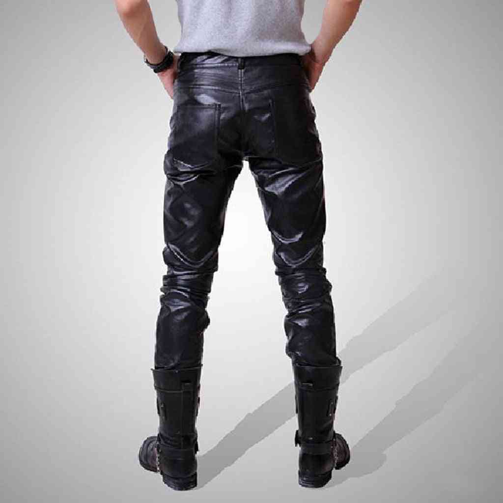 Men Skinny Faux Leather, Leisure Shiny Pants For Singers Performance