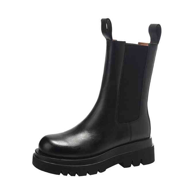 Genuine Leather Autumn Boots, Fashion Thick Bottom Boot