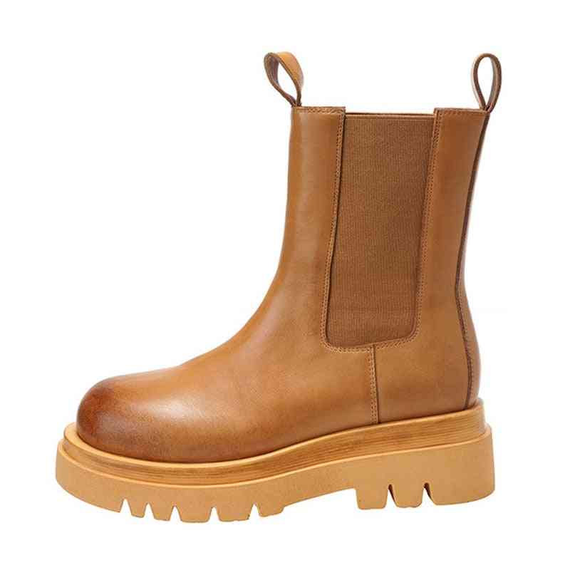 Genuine Leather Autumn Boots, Fashion Thick Bottom Boot