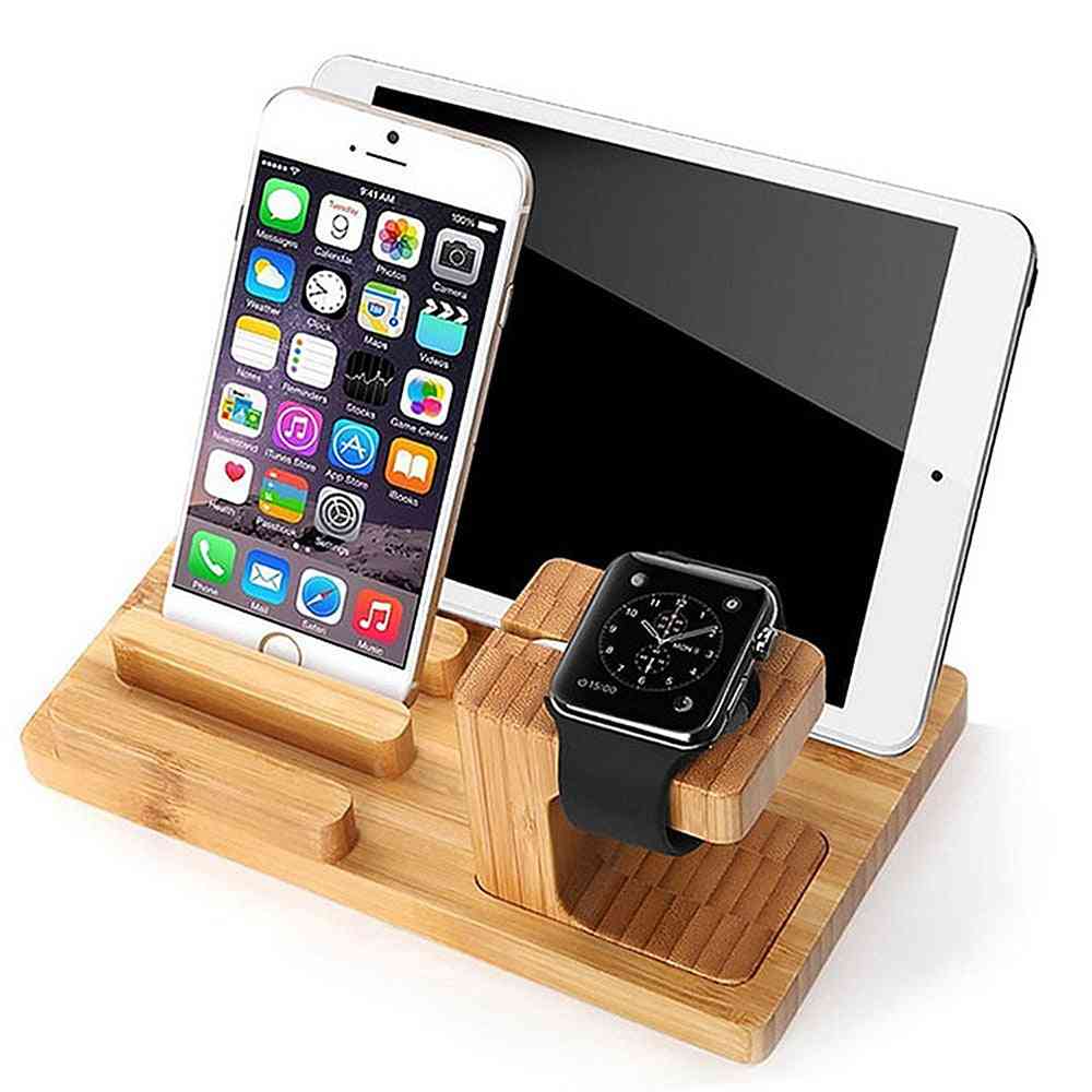 Usb Charger Station Watch Fast Charging Dock Bamboo Wood Stand Holder