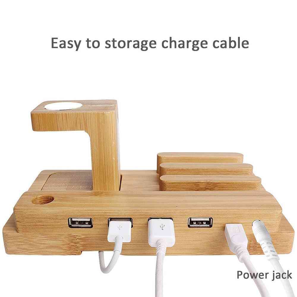 Usb Charger Station Watch Fast Charging Dock Bamboo Wood Stand Holder