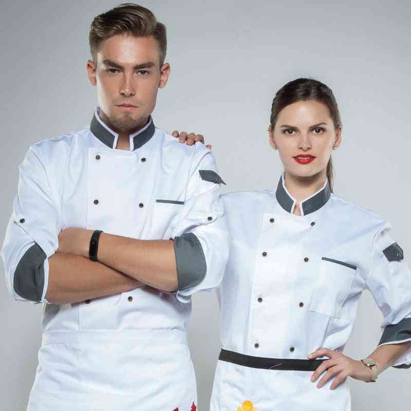 Kuharski plašč z dolgimi nastavki kuharja, kuhinjska posoda restavracije in hotela, natakarska uniforma