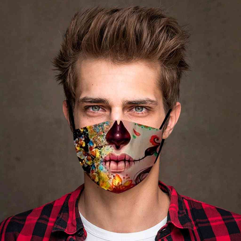 Fashion Fabric Masks, Skull Print Mouth Washable Soft Reuse Face Mask