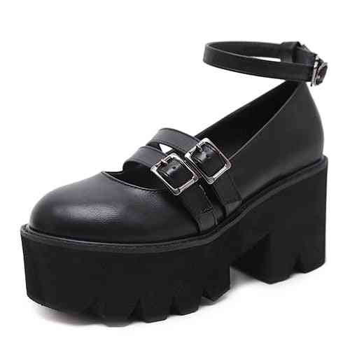 Zapatos de bomba góticos para mujer, correa de tobillo, plataforma de tacones altos gruesos