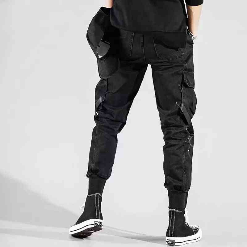 Men's Side Pockets Harem Pants, Autumn Hip Hop, Ribbons Design Joggers