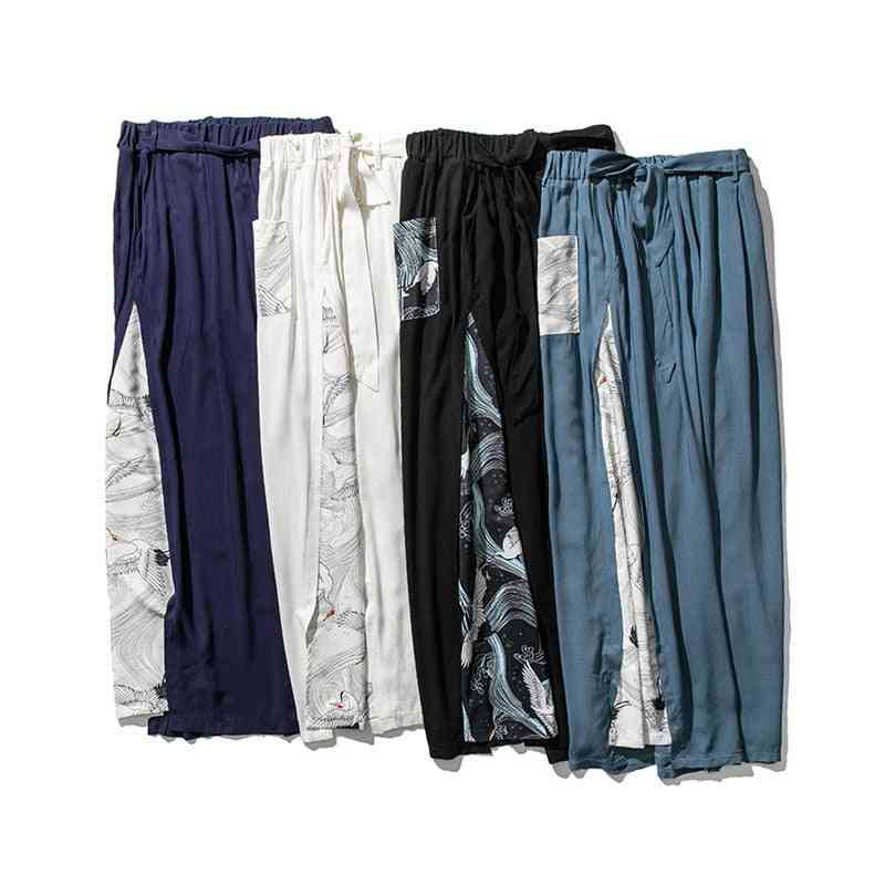 Vintage Leisure- Cotton Linen, Wide Leg, Patchwork Trousers, Pants