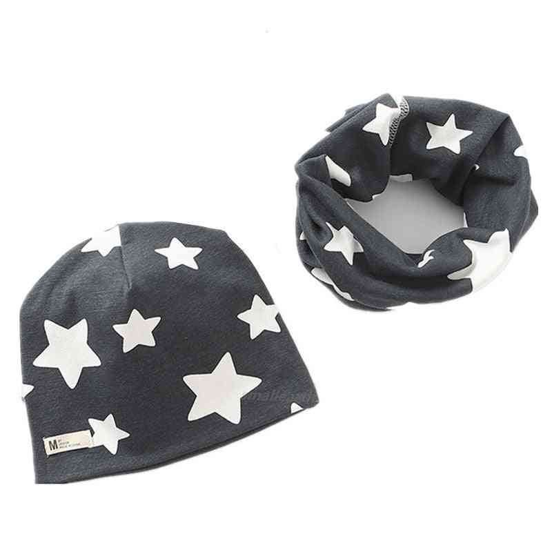 Plyšový šátek na čepici - ovocná sova s hvězdami, potisk na krku, bavlněný set-7