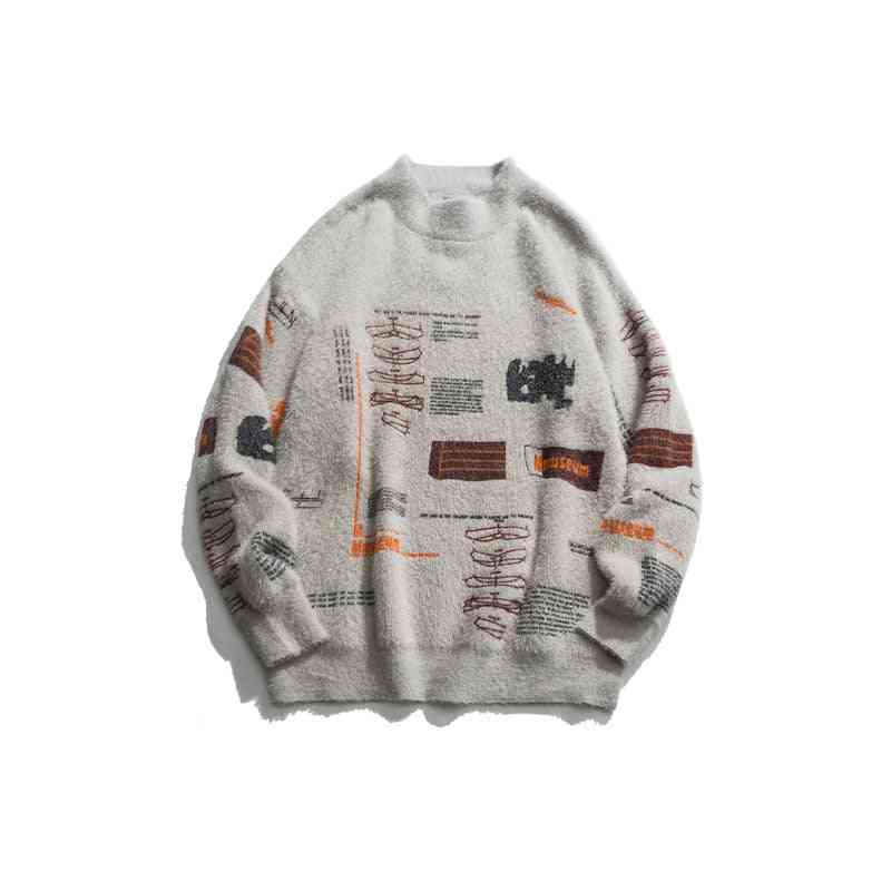 Graffiti Knitted Pullover Jumper Sweaters, Streetwear, Hip Hop Casual Long Sleeve Turtleneck Knitwear Sweater Tops