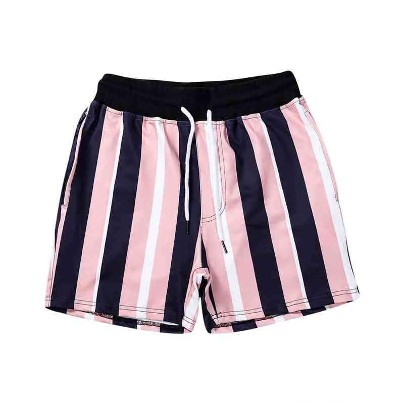 Men Summer Beach Striped Shorts, Sports Training Swimwear Short Pants