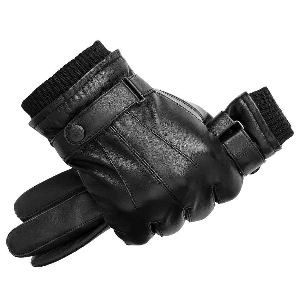 Men's High Quality Genuine Leather, Warm Full Finger Gloves, Hat, Scarf