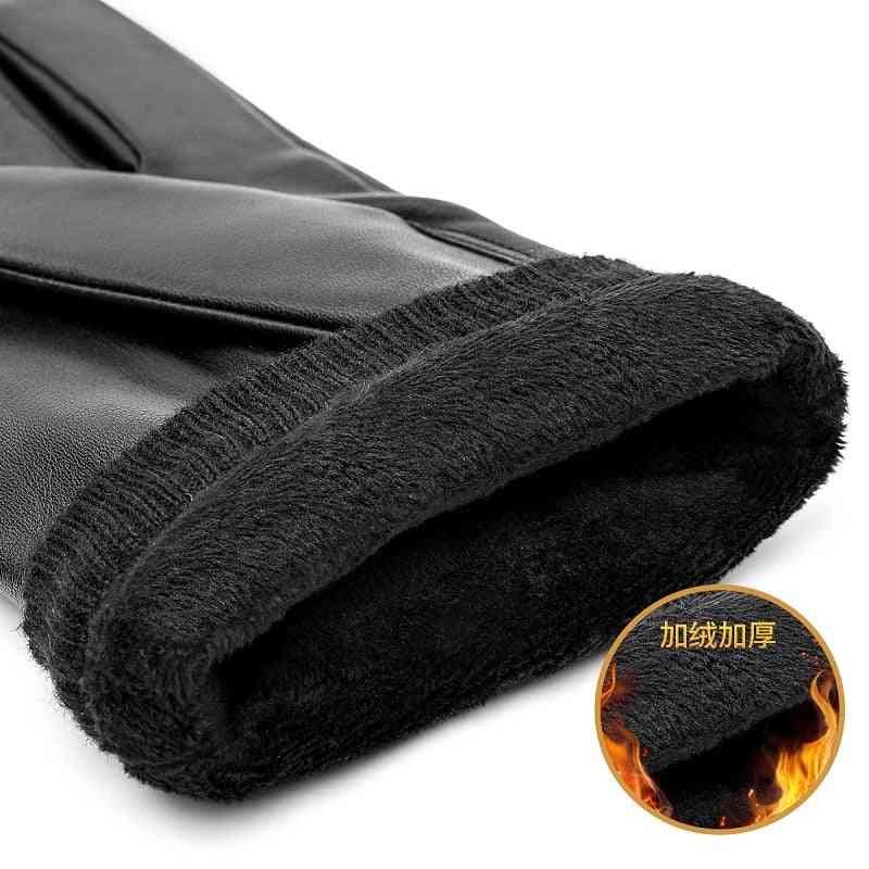 Men's High Quality Genuine Leather, Warm Full Finger Gloves, Hat, Scarf