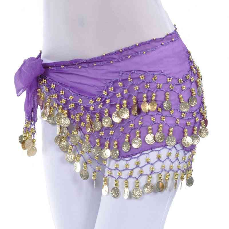 Bufanda de cadera para danza del vientre para mujer, falda de cinturón de 3 filas con oro