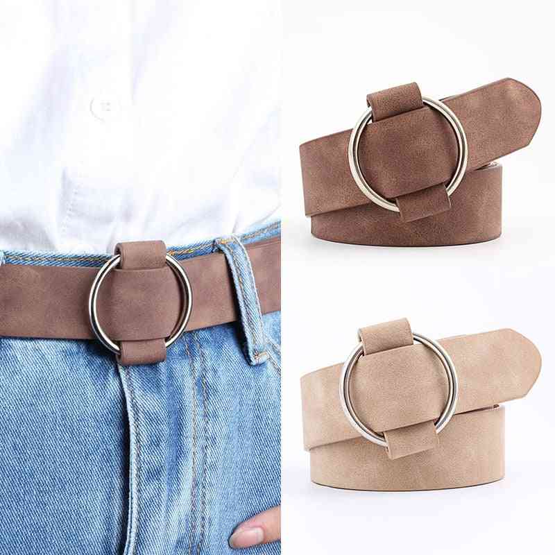 Round Women Belt For Jeans, Modeling Leather Belts Without Buckles