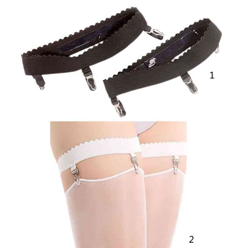 Women Elastic Anti Slip Leg Garter Belt Thigh High Stocking Suspender With Clip