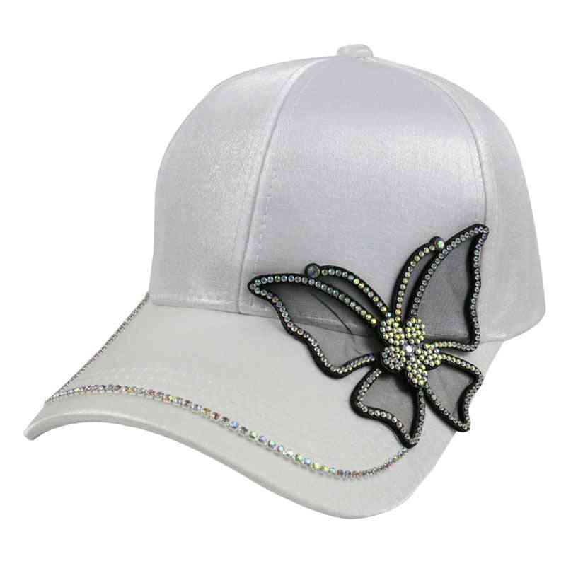 Black Rhinestone Butterfly Baseball Cap, Women Snapback Hip Hop Sun Hat