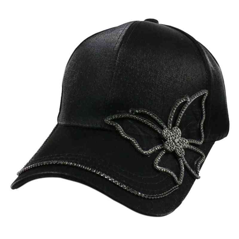 כובע בייסבול פרפר יהלומים מלאכותיים שחורים, כובע שמש היפ הופ snapback לנשים