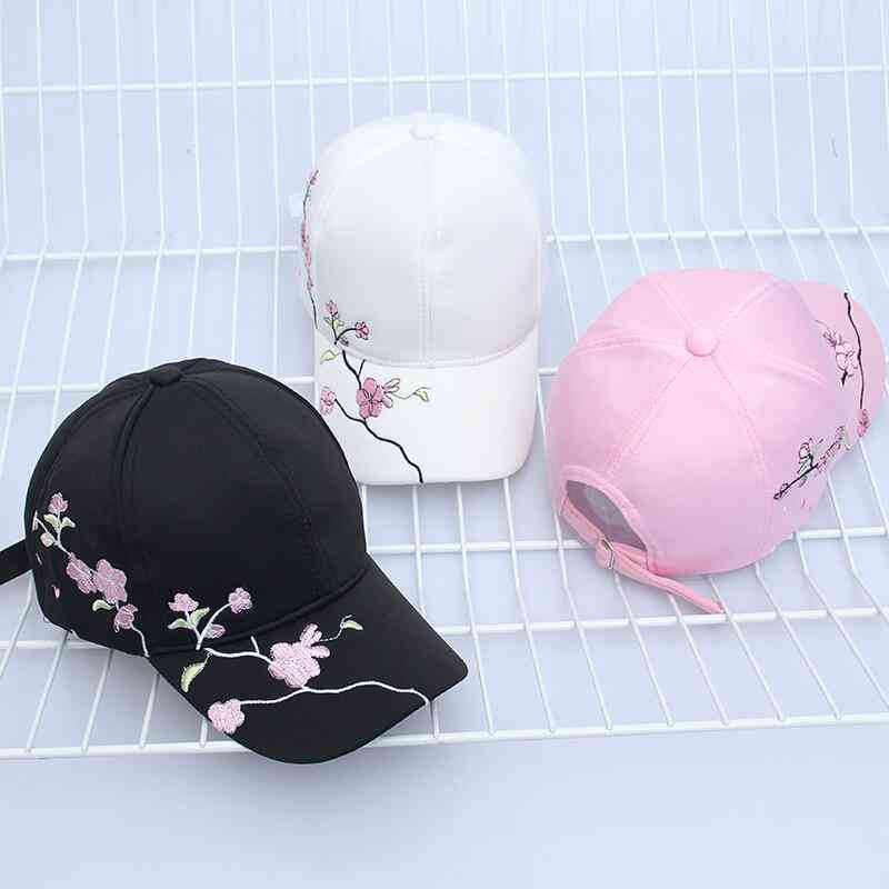 Unisex Cotton Outdoor Baseball Cap, Plum Embroidery Snapback Sports Hats