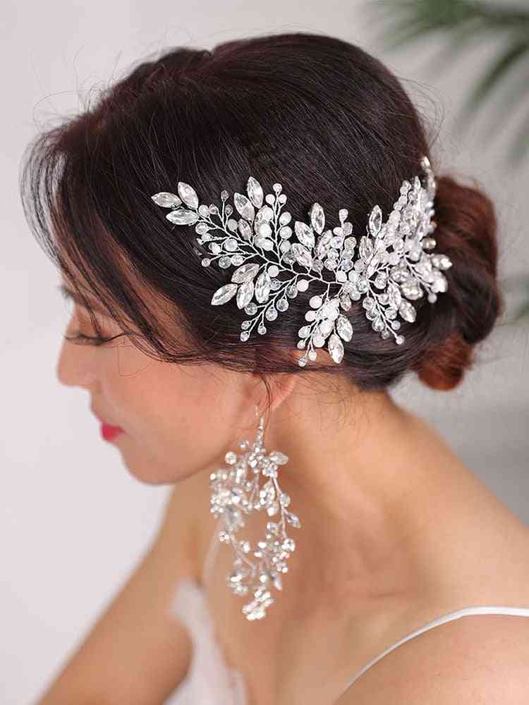 Wedding Hairstyles Silver Headdress Jewelry Crystal Headband And Earrings Set