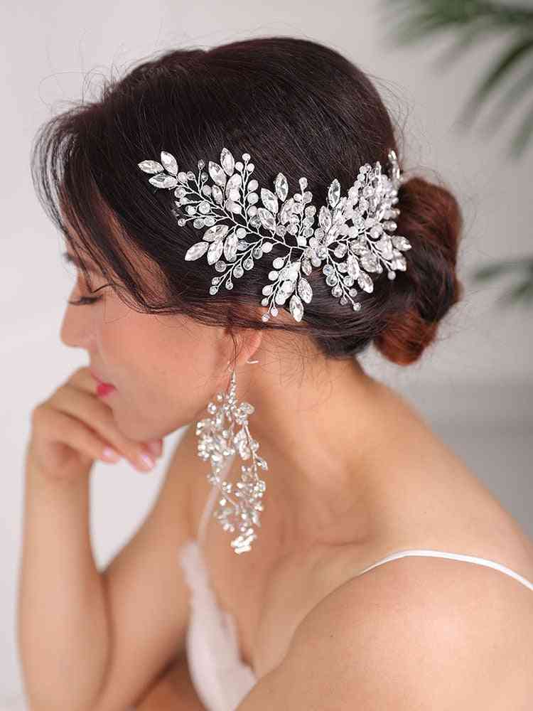 Wedding Hairstyles Silver Headdress Jewelry Crystal Headband And Earrings Set
