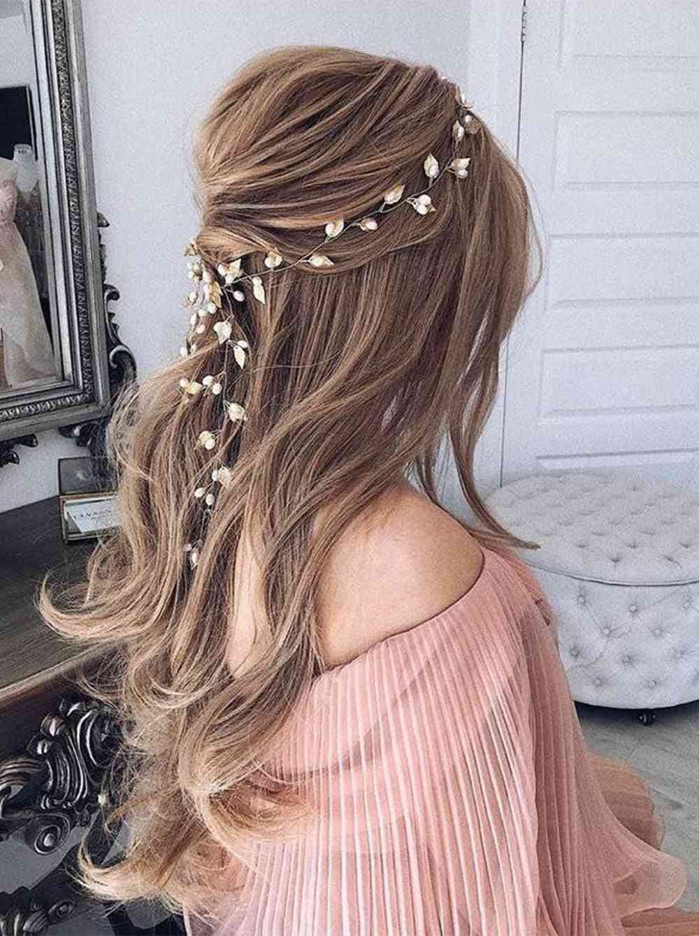 Bridal Wedding, Leaf Pearls Headband, Hair Vine - Hair Accessories
