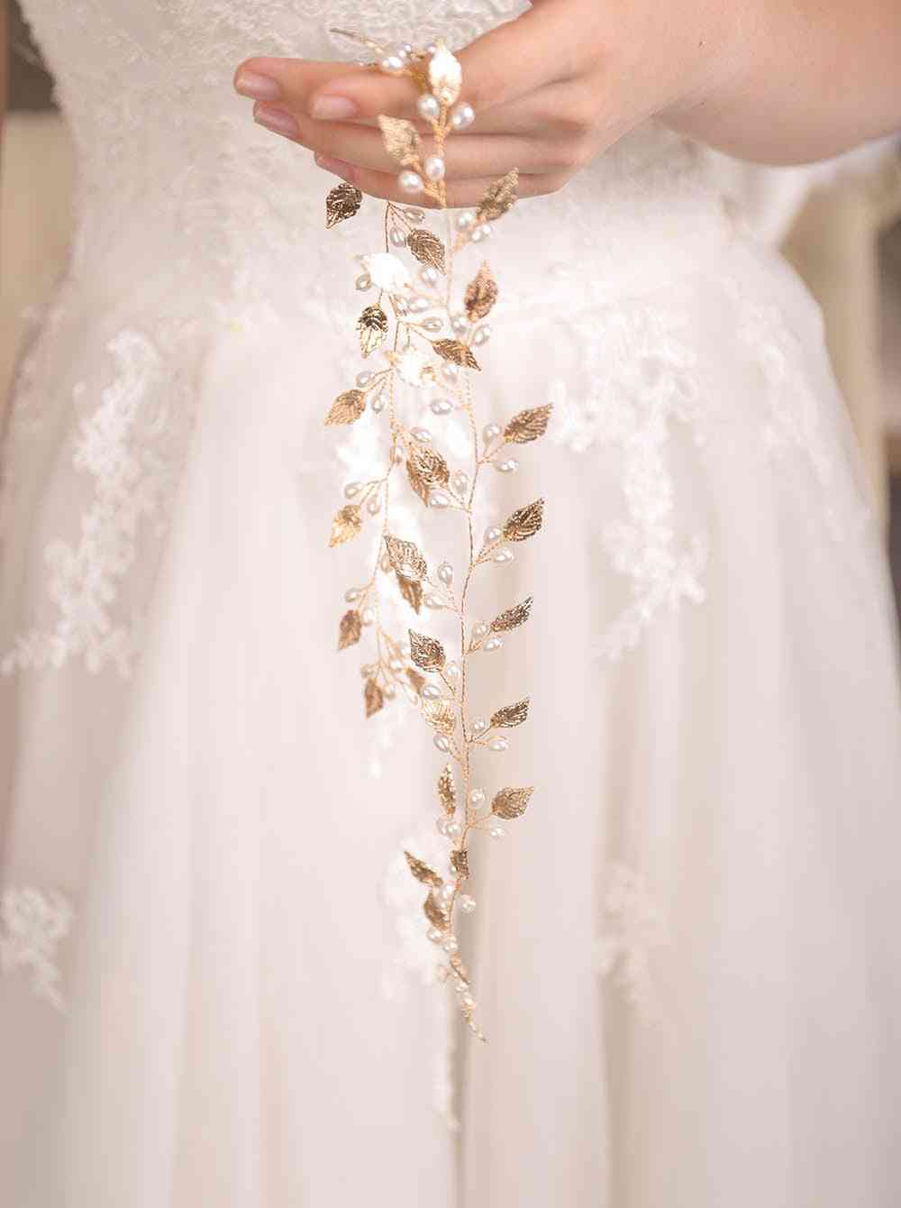 Bridal Wedding, Leaf Pearls Headband, Hair Vine - Hair Accessories