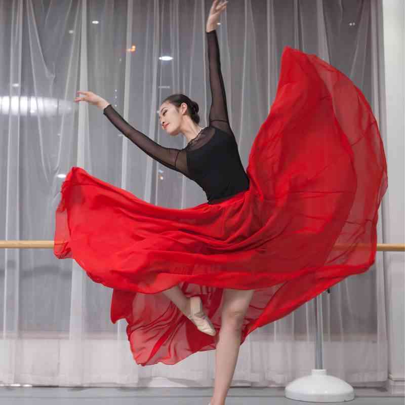 Dwuwarstwowe flamenco, szyfon do tańca brzucha, duże skrzydło, bandażowe spódnice